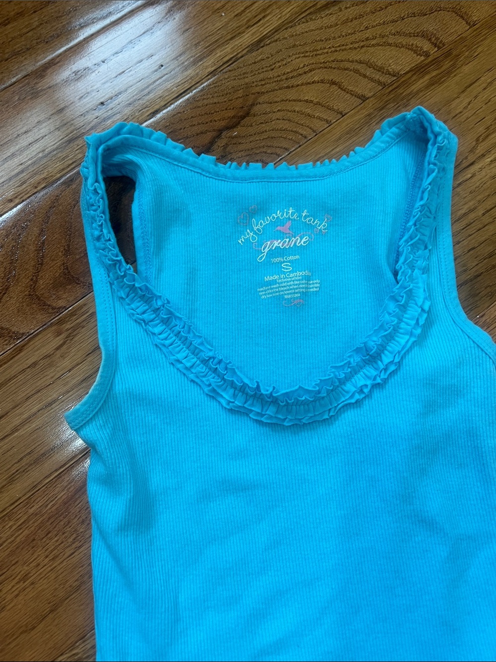 Grane Bright Turquoise Ribbed Ruffle-Trim Tank - Picture 2 of 4